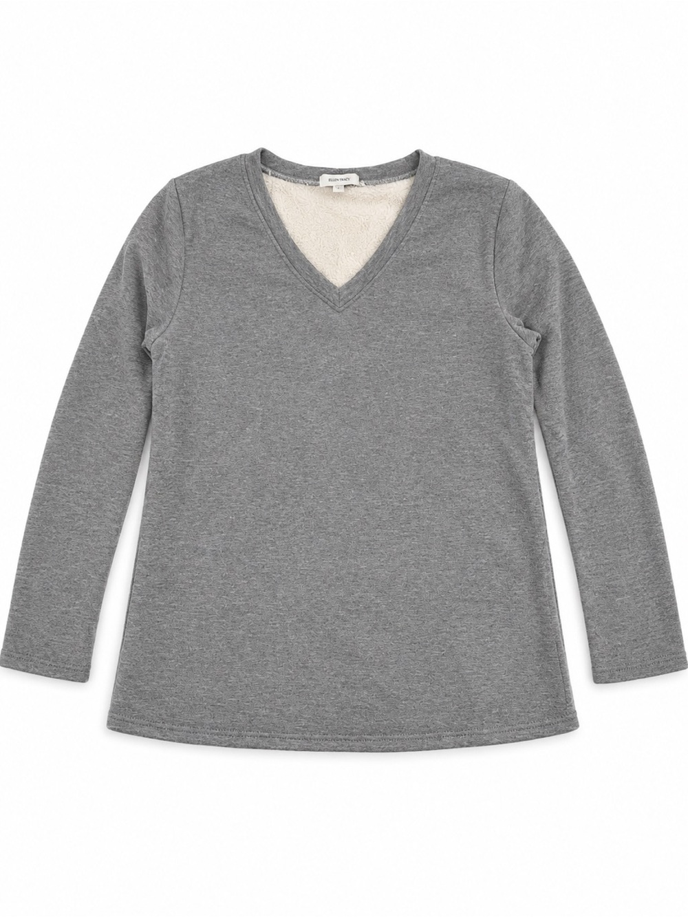 Cellabie XL Sweatshirt Gray V-Neck Long Sleeve Top Fleece Lined Cozy NWOT